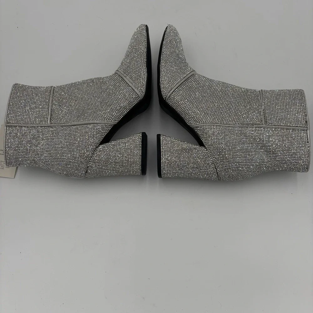 A New Day Silver Rhinestone Glitter Booties Pointed Toe Womens 8 Western Country